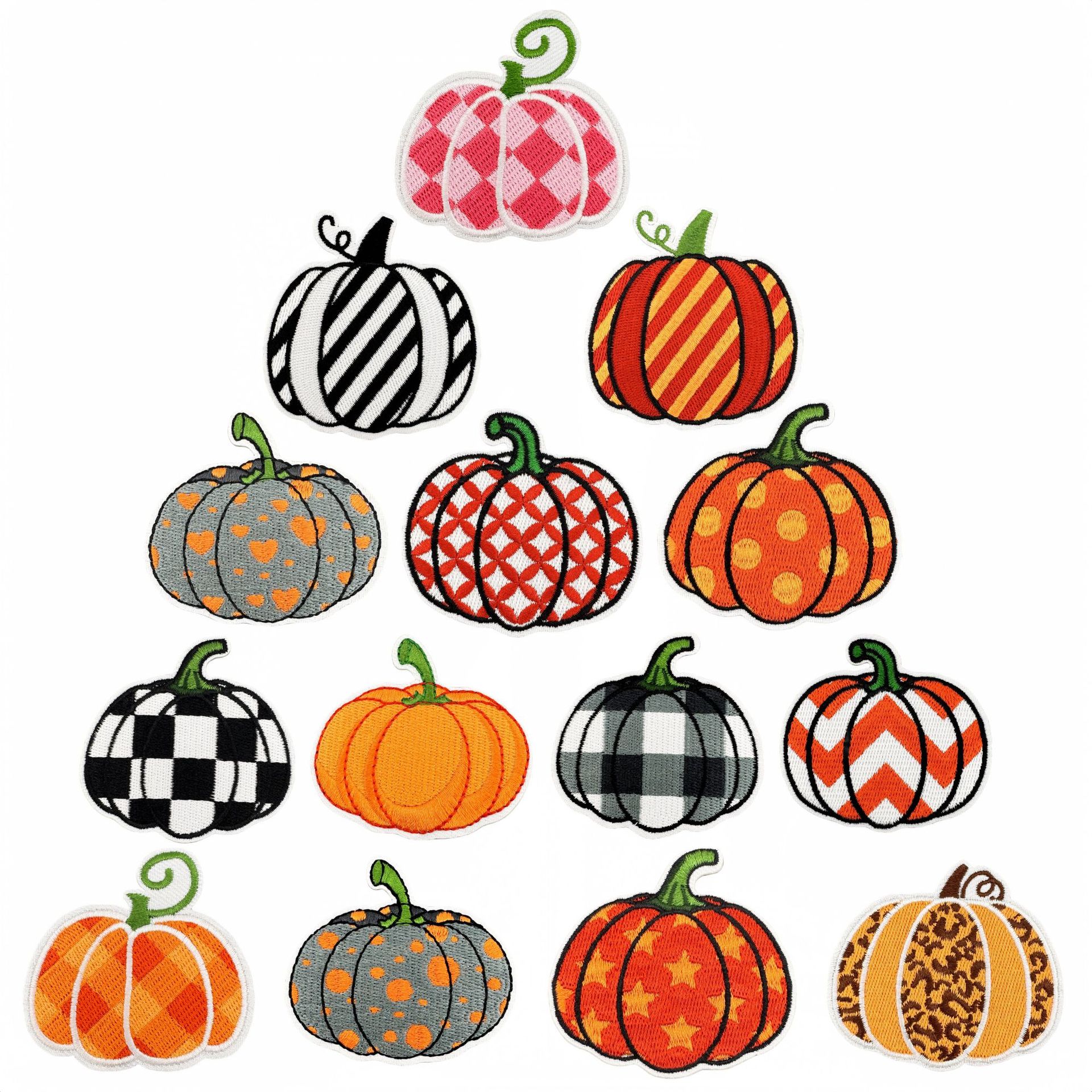 Wholesale New Colorful Plaid Pumpkin Embroidery Cloth Stickers Computer Embroidery Clothing Aessories Ironing Cloth Label Patch Aessories Ready Stock