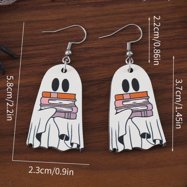 Wholesale Cross-Border Halloween Book Ghost Earrings Wooden Gothic Style Double-Sided Earrings Halloween Book Enthusiasts Gift