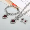 Wholesale Fashion Heart Shape Stainless Steel Plating Inlay Glass Bracelets Earrings Necklace