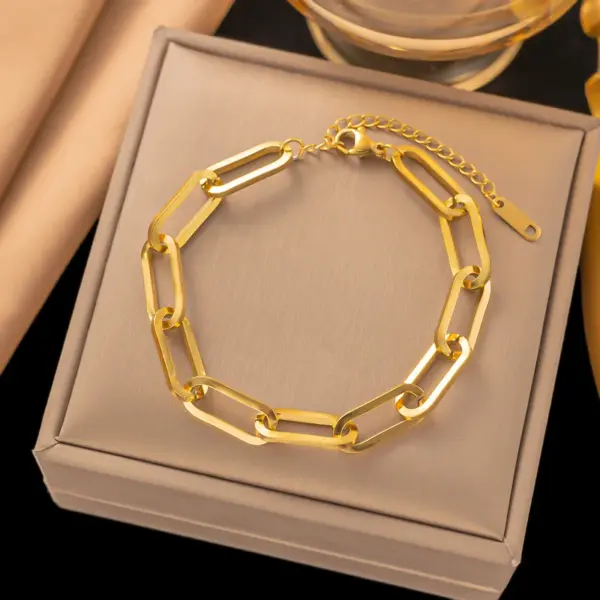Wholesale PVD Coated Real Gold Plated Geometric 304 Stainless Steel Elegant Simple Style Waterproof Non Tarnish 304 Stainless Steel Lobster Trigger Clasp Closure Bracelets