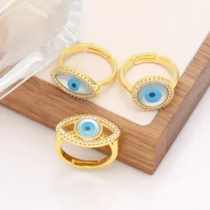 Wholesale Fashion Eye Copper 18k Gold Plated Zircon Rings In Bulk
