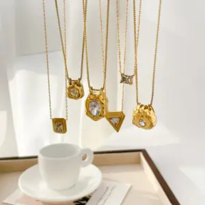 Wholesale Simple Style Triangle Square Titanium Steel Zircon Pendant Necklace In Bulk