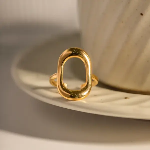 Wholesale Jewelry INS Style Oval 304 Stainless Steel PVD Coated Plating Open Ring