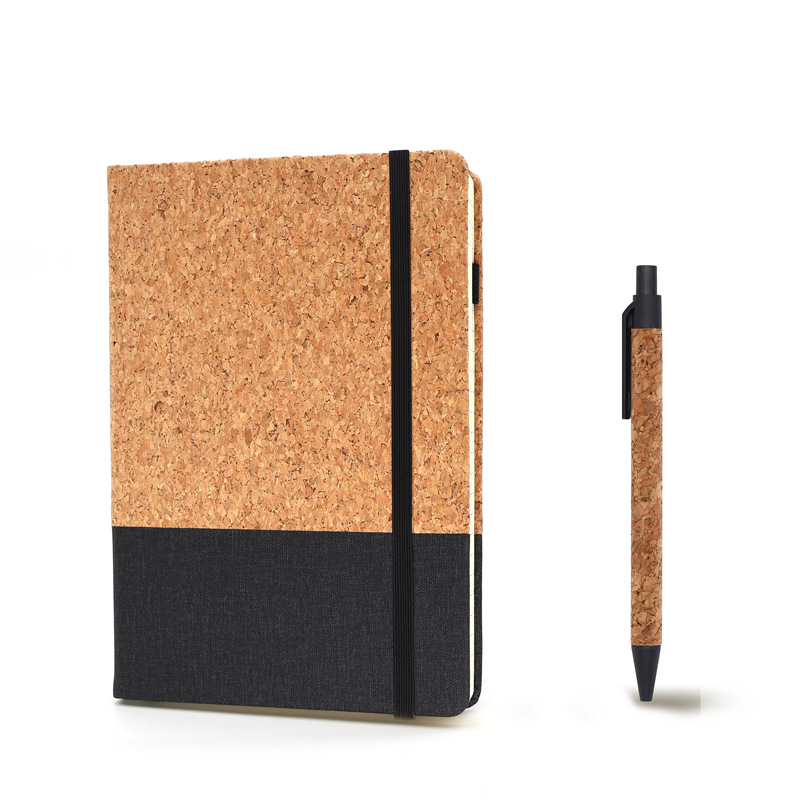 Wholesale Cross-Border A5 Environmentally Friendly Spliced ​​Cork and Pu Notebook Set Business Oice Notepad with Customized Logo