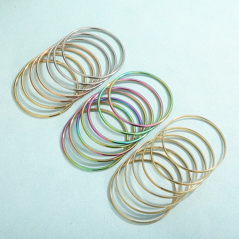Wholesale 304 Stainless Steel Geometric PVD Coated Stone-Free 18K Gold Plated Simple Style Streetwear Waterproof Non Tarnish Plating Wristband