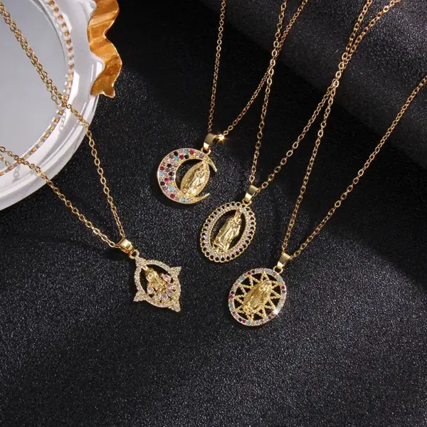 Real Gold Plated Human Virgin Mary Color Block 316L Stainless Steel Simple Style Classic Style Waterproof Non Tarnish Surgical Steel 316L Stainless Steel Lobster Trigger Clasp Closure Pendant Necklace