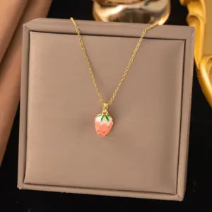 8280 Pink Strawberry Necklace / Gold
