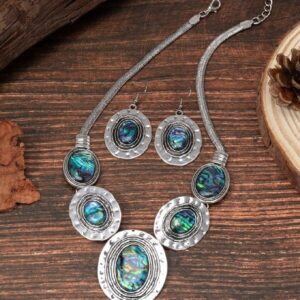 oly-0196cd1ef5230048e3f75b6c5216e7f8 Wholesale New European and American Retro Fashion Oval Snake Chain Abalone Shells Earrings Necklace Jewelry suit