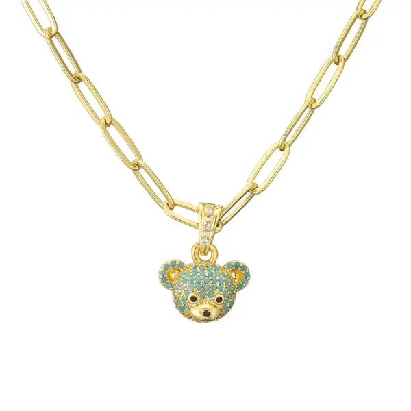 Wholesale Ig Style Cute Little Bear Copper Gold Plated Zircon Pendant Necklace In Bulk