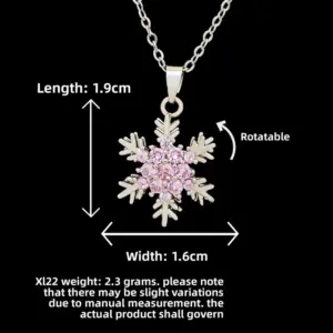 XL22 Rotating Pink Snowflake Necklace / Silver