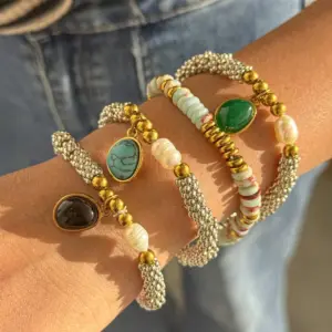 Wholesale Vacuum Electroplating (In Furnace) Plated 18K Real Gold Oval 304 Stainless Steel Freshwater Pearl Inlaid Bracelet