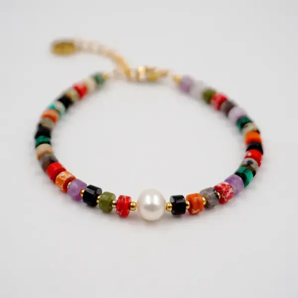 Wholesale Modern Style Classic Style Round Freshwater Pearl Stone Ferroalloy Electroplating Vacuum Plating Gold Plated Colour Bracelets In Bulk