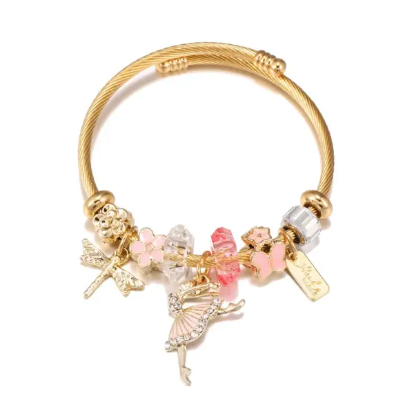 Wholesale Fashion Butterfly Titanium Steel Stripe Enamel Metal Zircon Bangle 1 Piece