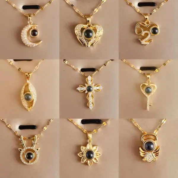 Wholesale Fashionable Love You Heart Projection Necklace Women Design Lockbone Chain Jewelry In Hundred Languages For Valentine's Day