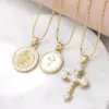 Wholesale Copper Bamboo Necklace 18K Gold Plated Plating Inlaid Shell Cross Virgin Mary Pendant Necklace