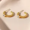 Wholesale 1 Pair Fashion C Shape Plating Inlay 304 Stainless Steel Artificial Gemstones Ear Studs
