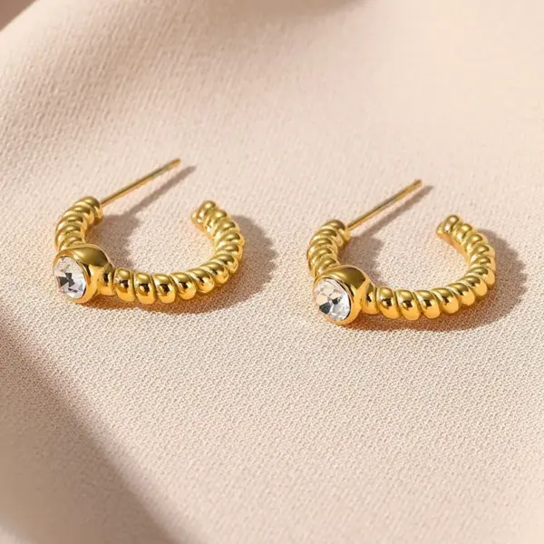 Wholesale 1 Pair Fashion C Shape Plating Inlay 304 Stainless Steel Artificial Gemstones Ear Studs