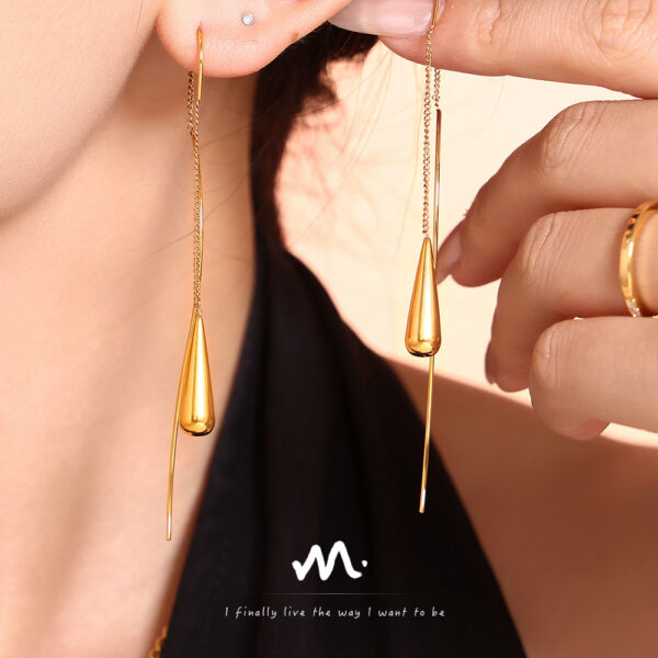 Wholesale Cross-border Hot Water Drop Tassel Women's Earrings Light Luxury Niche Design Stainless Steel Earrings Earrings Earrings