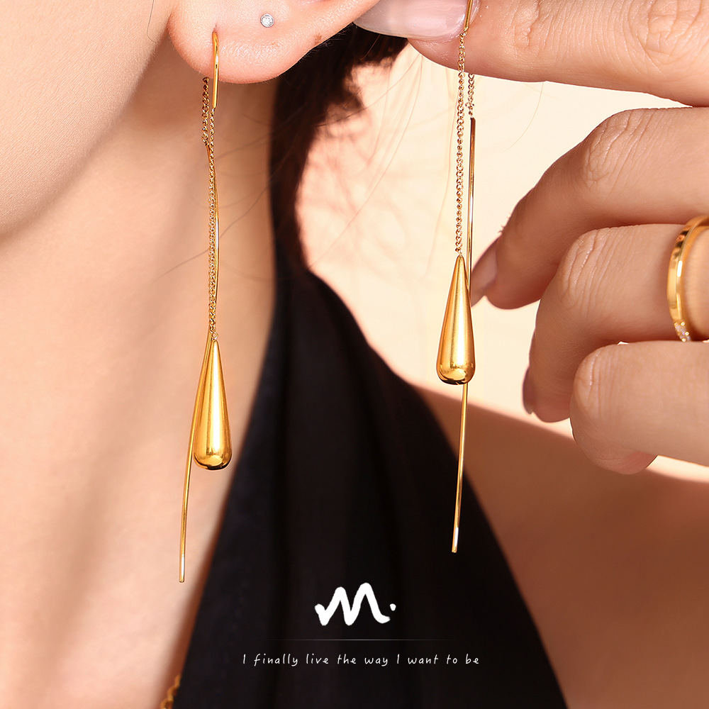 Wholesale Cross-border Hot Water op Tassel Women's Earrings Light Luxury Niche Design Stainless Steel Earrings Earrings Earrings