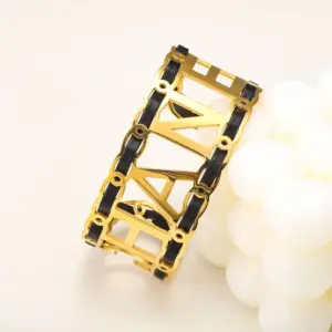 Wholesale Letter Leather Rope Titanium Steel Simple Style Titanium Steel Bangle