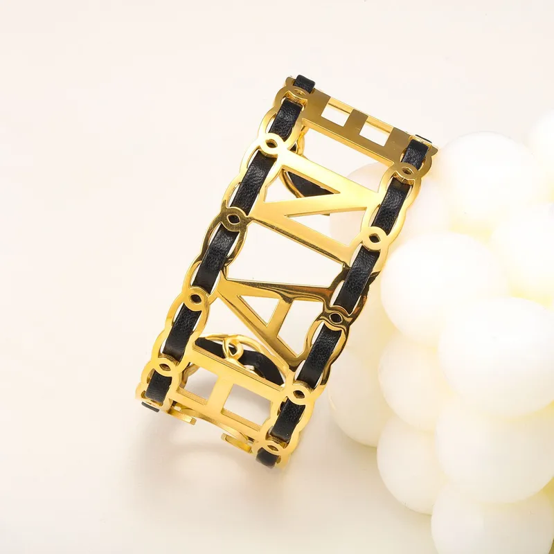 Wholesale Letter Leather Rope Titanium Steel Simple Style Titanium Steel Bangle