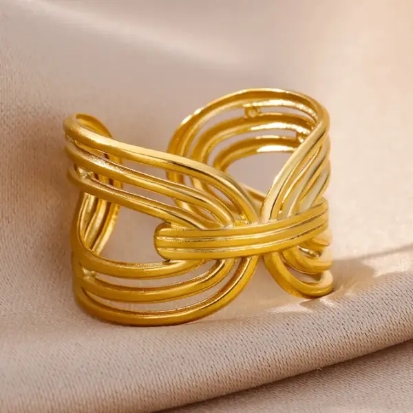 PVD Coated Real Gold Plated Solid Color 304 Stainless Steel Exaggerated Simple Style Waterproof Non Tarnish Open Rings