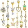 Wholesale 1 Piece Simple Style Heart Shape Pineapple Butterfly Plating Inlay Stainless Steel Zircon Navel Stud