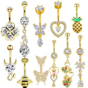 Wholesale 1 Piece Simple Style Heart Shape Pineapple Butterfly Plating Inlay Stainless Steel Zircon Navel Stud