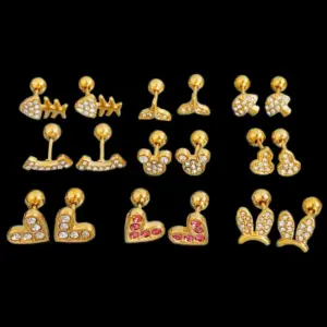 Wholesale 1 Pair Sweet Heart Shape Inlay Titanium Steel Zircon Ear Studs