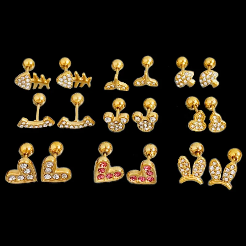 Wholesale 1 Pair Sweet Heart Shape Inlay Titanium Steel Zircon Ear Studs
