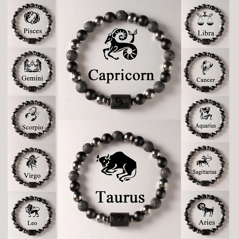 Wholesale Twelve Constellations Obsidian Black Stone Bracelet Boys Light Luxury Retro High-end Joker Bracelet Wholesale