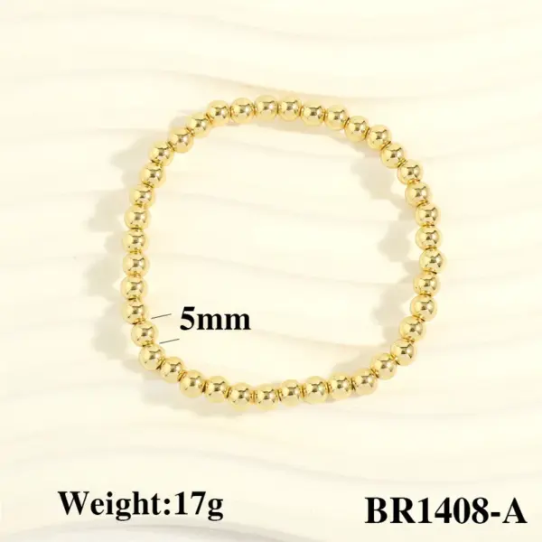 Wholesale Copper Round Hip-Hop Simple Style Gold Bead Necklace Gold Bracelets