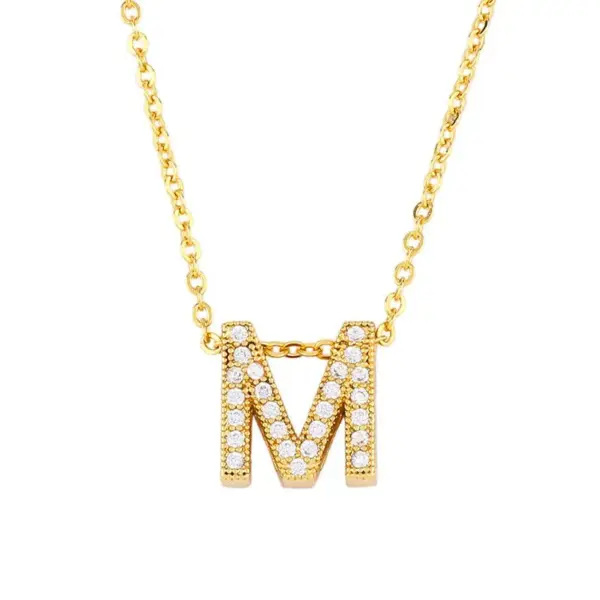 Wholesale Fashion Letter Copper Gold Plated Zircon Necklace