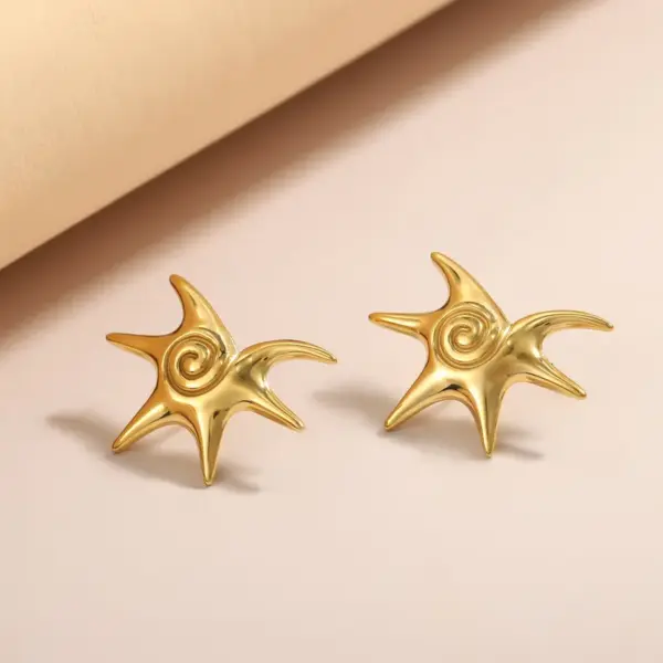 Spiral Sunflower Starfish Pendant Necklace Earrings Stainless Steel PVD Plated 14K Gold Ins European Geometric Pattern Jewelry For Women