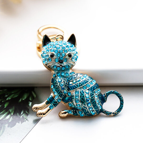 oly-01d8763d00c841b56dcd699d44a2ea0e Wholesale New Color Diamond-Encrusted Cartoon Cat Creative Metal Keychain Pendant Car Pendant Factory Direct Supply Small Gifts