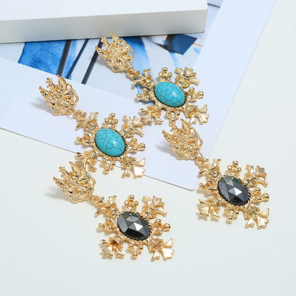 oly-01db43482840928f31c6ad03a2fe7c92 Wholesale Korean Dongdaemun Retro Baroque Cross Stud Earrings for Women - Trendy and Fashionable Turquoise Gemstone Earrings