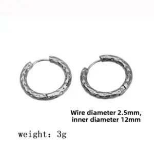 【XKE0042】Hammer Pattern Earrings / Steel Color