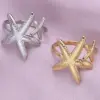 Wholesale Ion Plating (IP) Real Gold Plated 18K Gold Starfish 304 Stainless Steel Casual Marine Style Waterproof Non Tarnish Open Rings