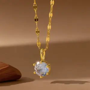 X08189 [Copper Pendant] Single Diamond Lip Chain - Necklace - / Gold