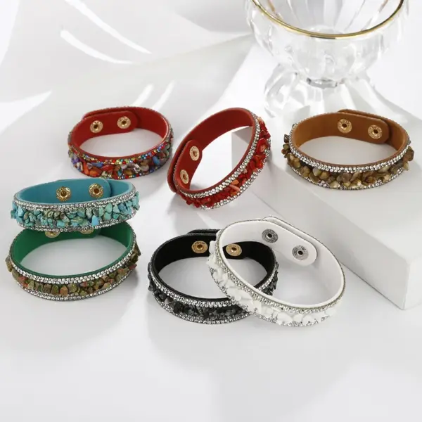 Retro Streetwear Geometric Pu Leather Stone Wristband In Bulk