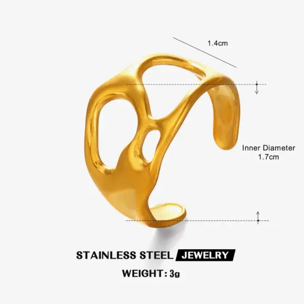 Wholesale Ion Plating (IP) 18K Gold Plated Irregular 304 Stainless Steel Elegant Glam Hip-Hop Waterproof Non Tarnish Open Rings