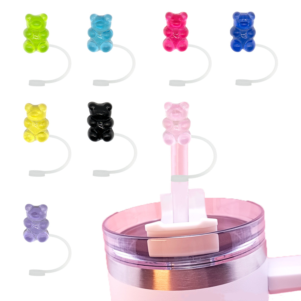 Wholesale Cartoon bear silicone straw cap detachable 8-10MM