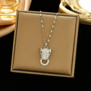 381 Cheetah Head Necklace-Silver