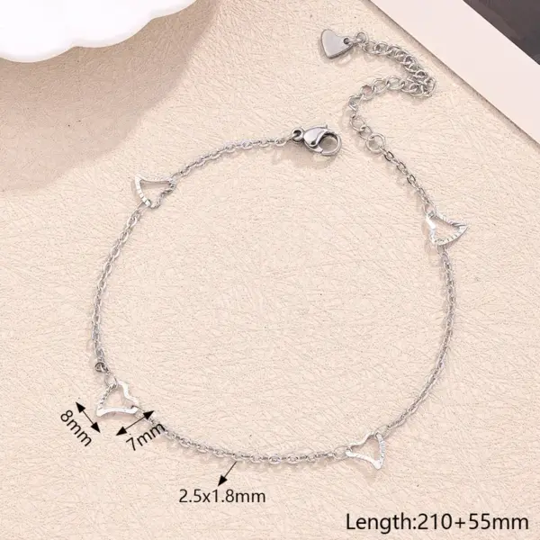 Wholesale 304 Stainless Steel Hollow Embossed Peach Heart Double Love Star Moon Wafer Spacer Anklet