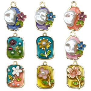 Mix 9 square special-shaped flowers - 1 each of 9 styles - 33.5g-sn1114 / Monet garden oil painting style three-dimensional pendant