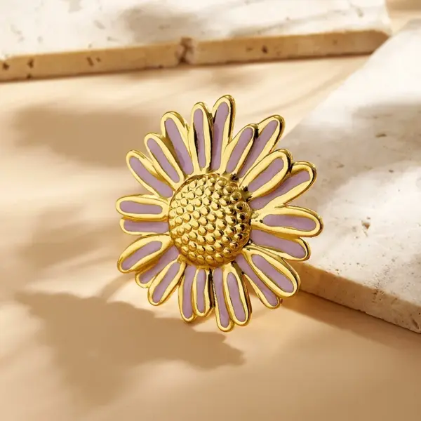 Wholesale Hot-Selling INS Style Real Gold Plated 304 Stainless Steel Furnace Electroplated Oil-Drip Daisy Open Ring Cute Vacation Style