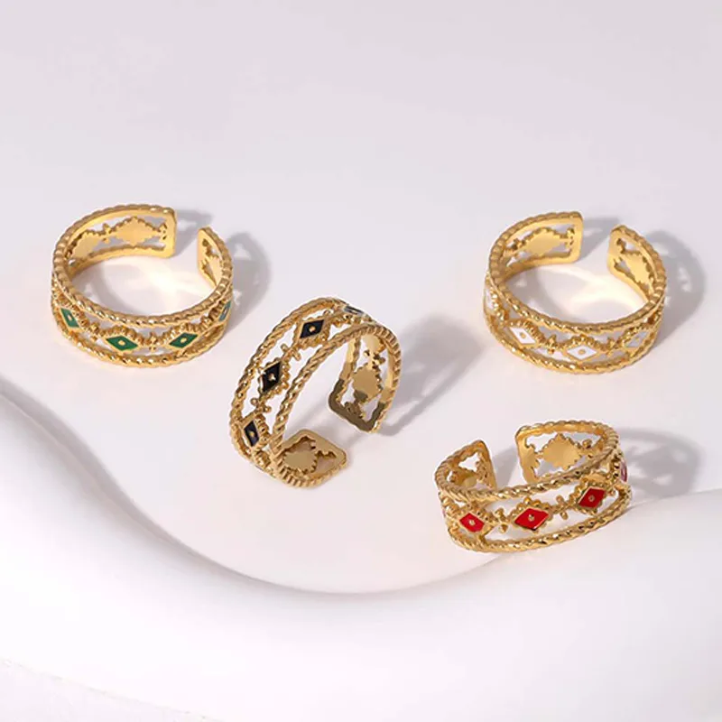 Wholesale PVD Coated Real Gold Plated 18K Gold Eye 304 Stainless Steel Retro Roman Style Waterproof Non Tarnish Open Rings