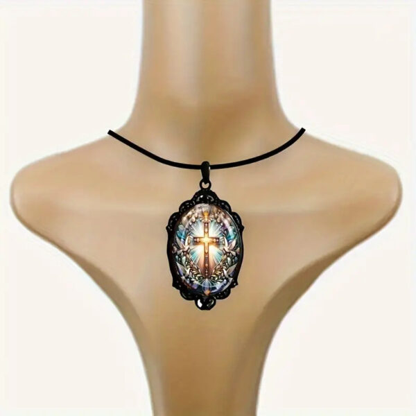 Wholesale Last Supper Pattern and Cross Pattern Black Frame Glass Necklace Romantic Gift Jewelry suit