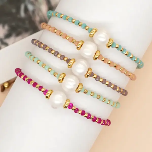Casual Simple Style Round Artificial Crystal Freshwater Pearl Beaded awstring Braid Bracelets