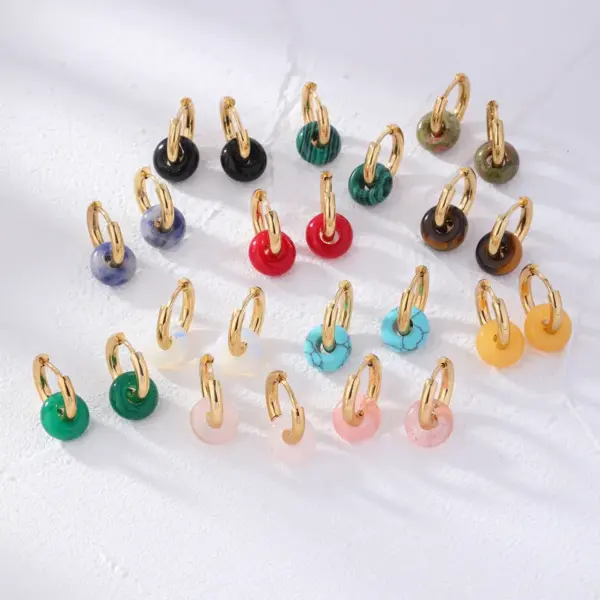 PVD Coated Gold Plated Round 304 Stainless Steel Natural Stone Retro Simple Style Waterproof Non Tarnish Earrings